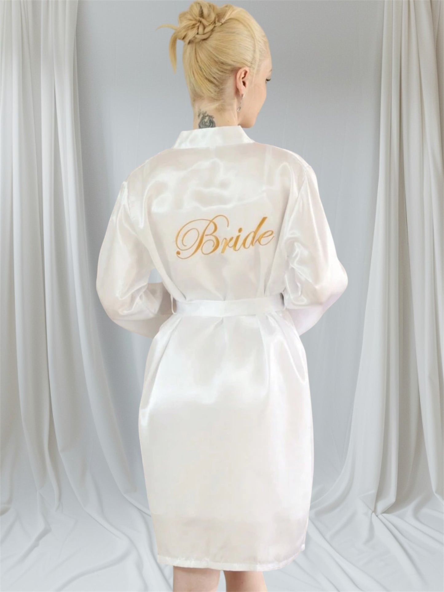 Embroidered White Satin Robe