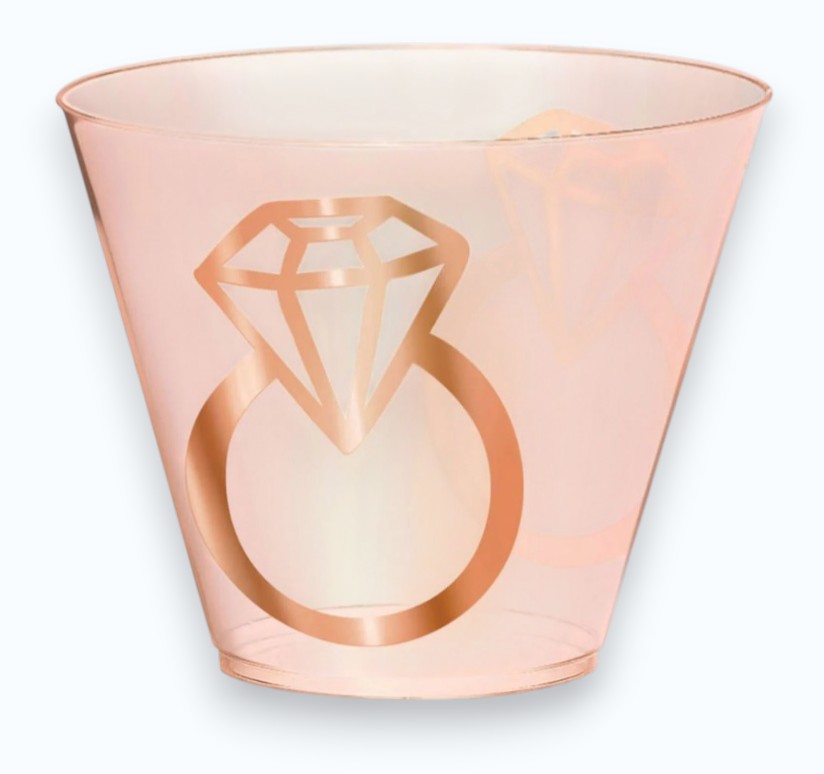 Diamond Ring Plastic Cups - Blush Pink & Rose Gold (Pack of 30)