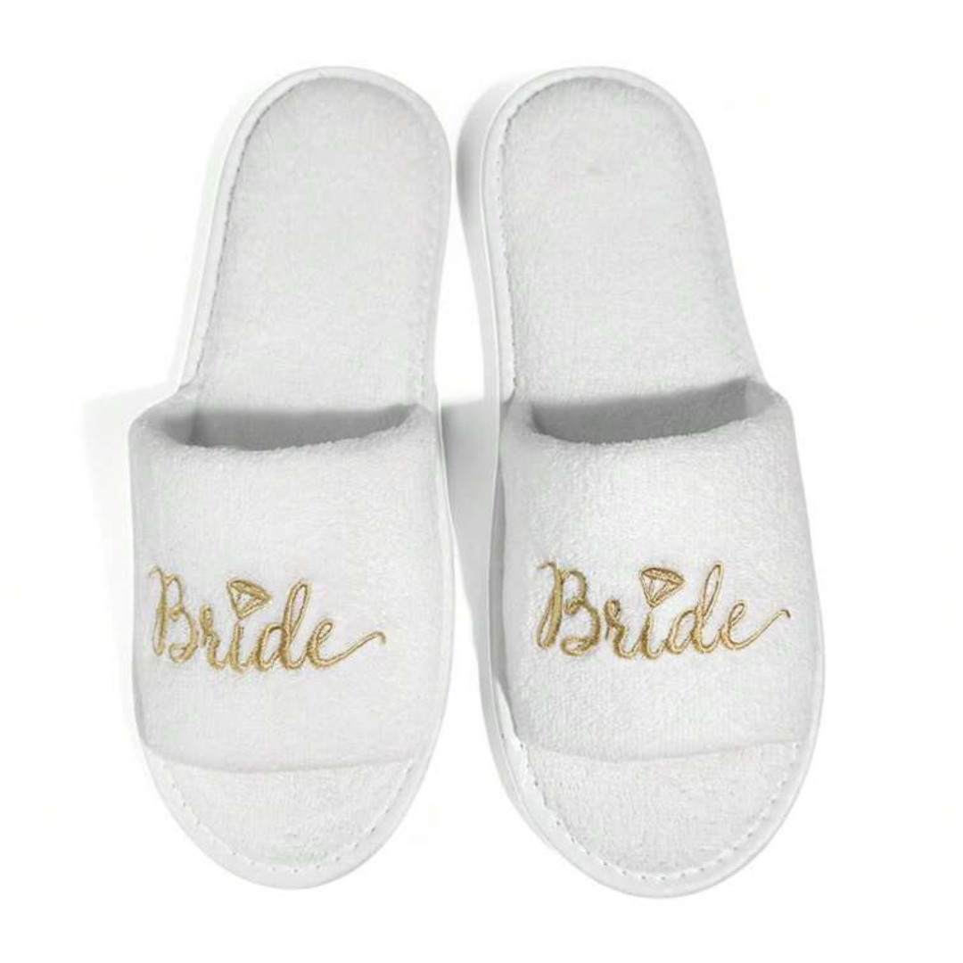 White and Gold Bride Open Slippers