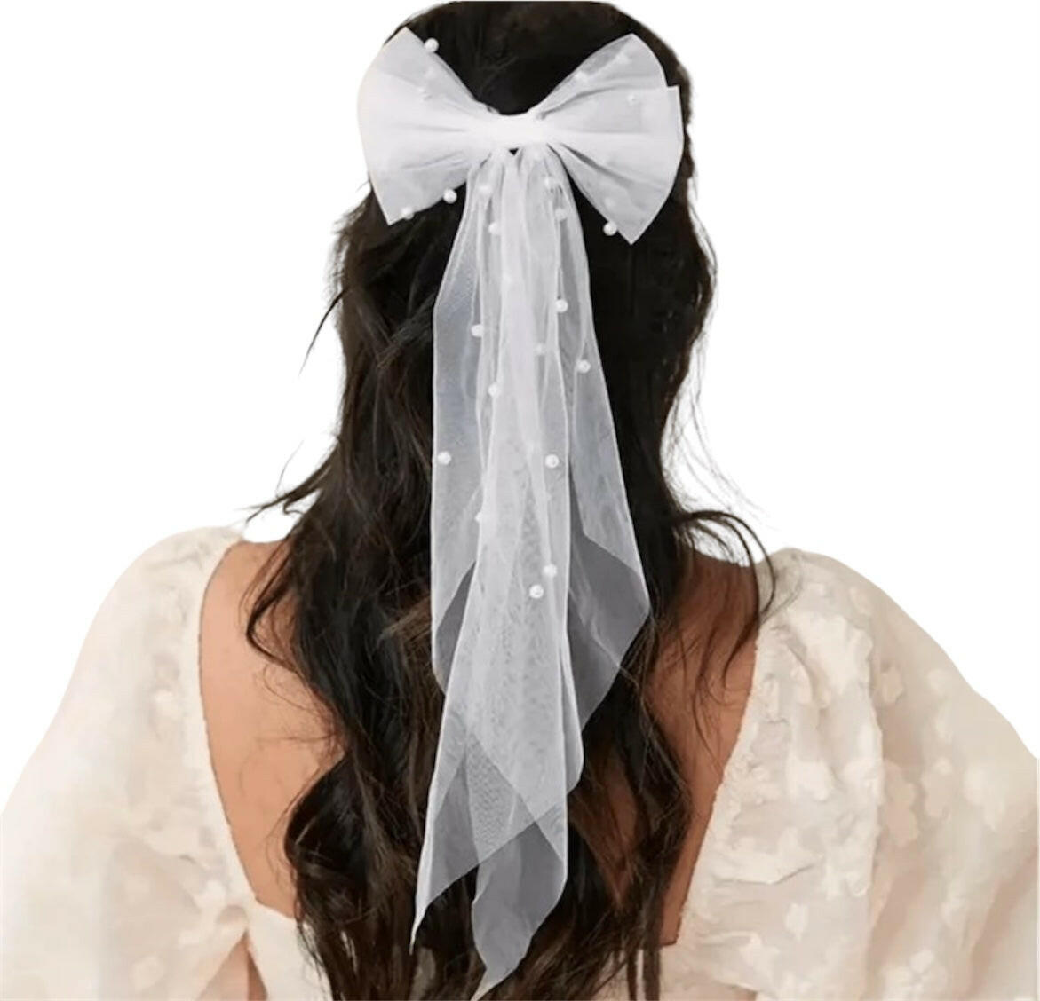 A Bow Hair Clip with Faux Pearls