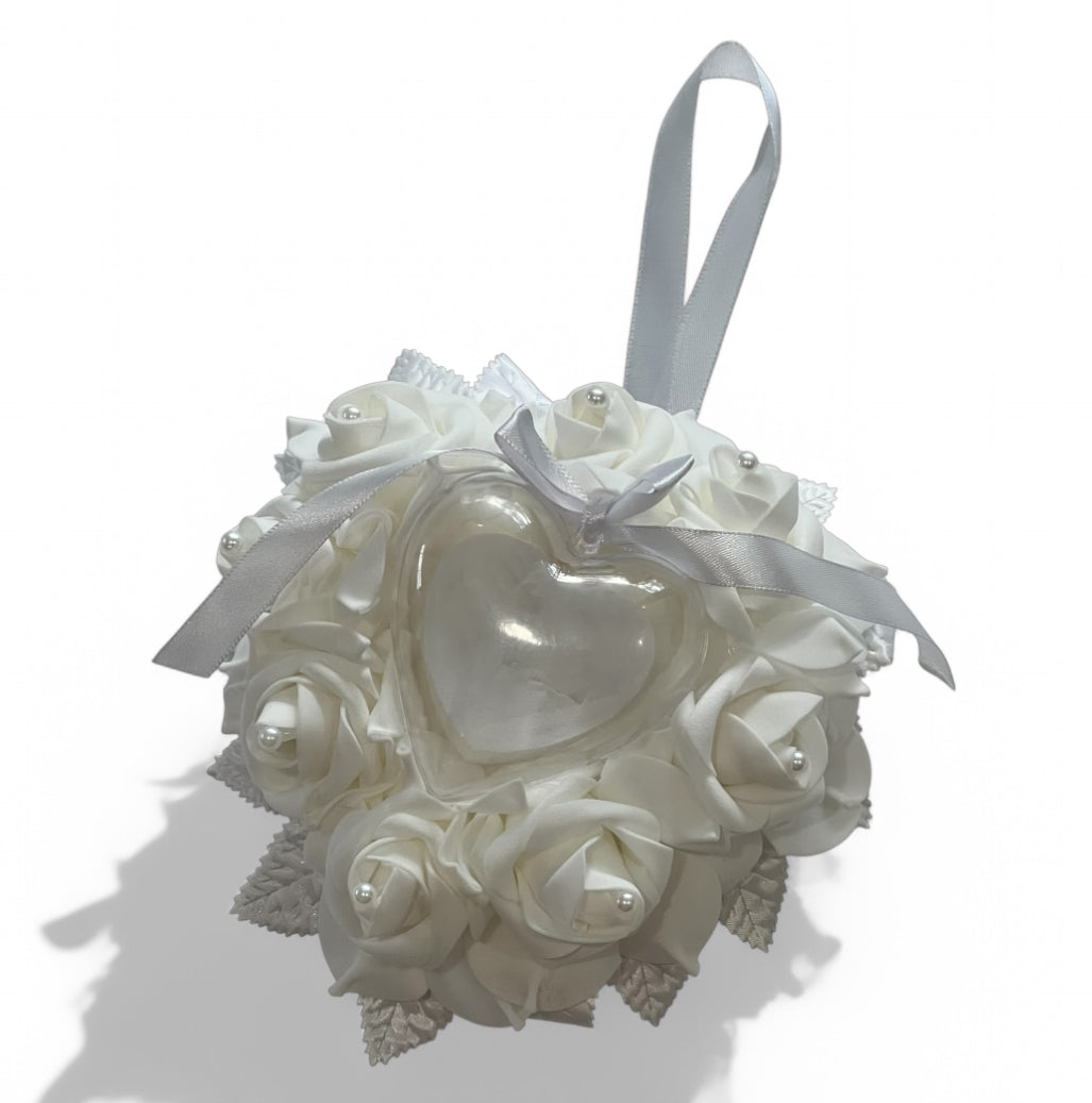 Heart Shaped Flowery Ring Pillow