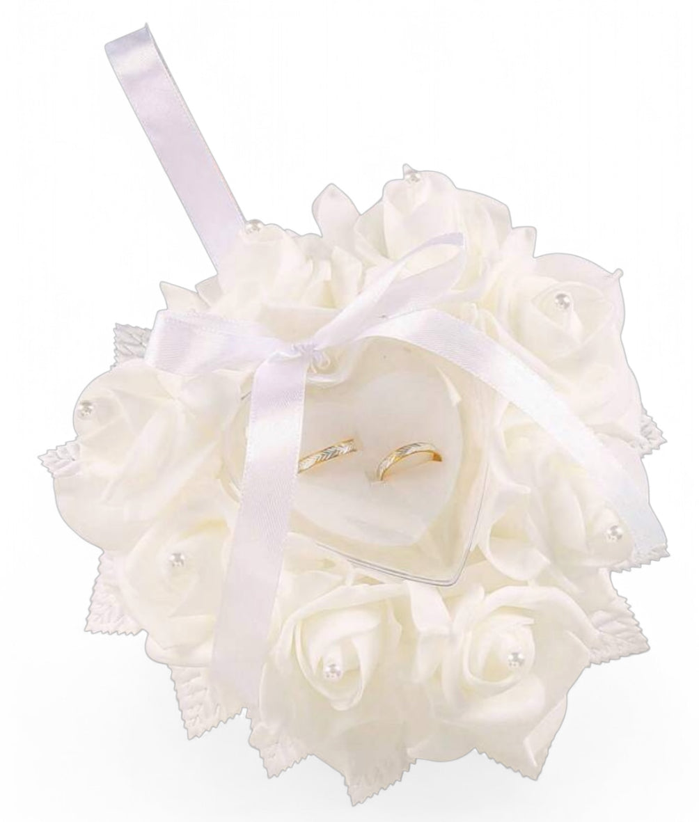 Heart Shaped Flowery Ring Pillow