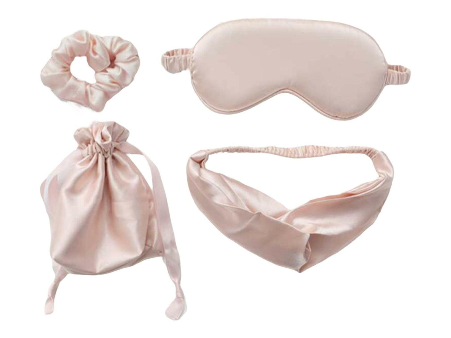 Pink Sleeping Mask Set 4Pcs: Eye mask, headband, scrunchie and a bag