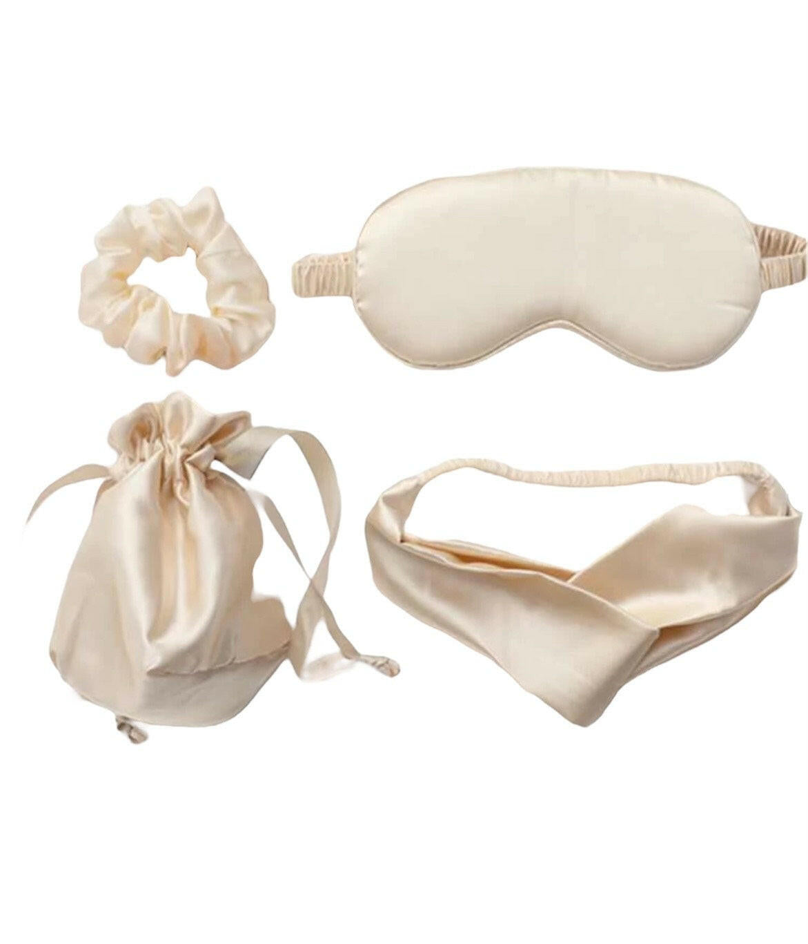 Pink Sleeping Mask Set 4Pcs: Eye mask, headband, scrunchie and a bag