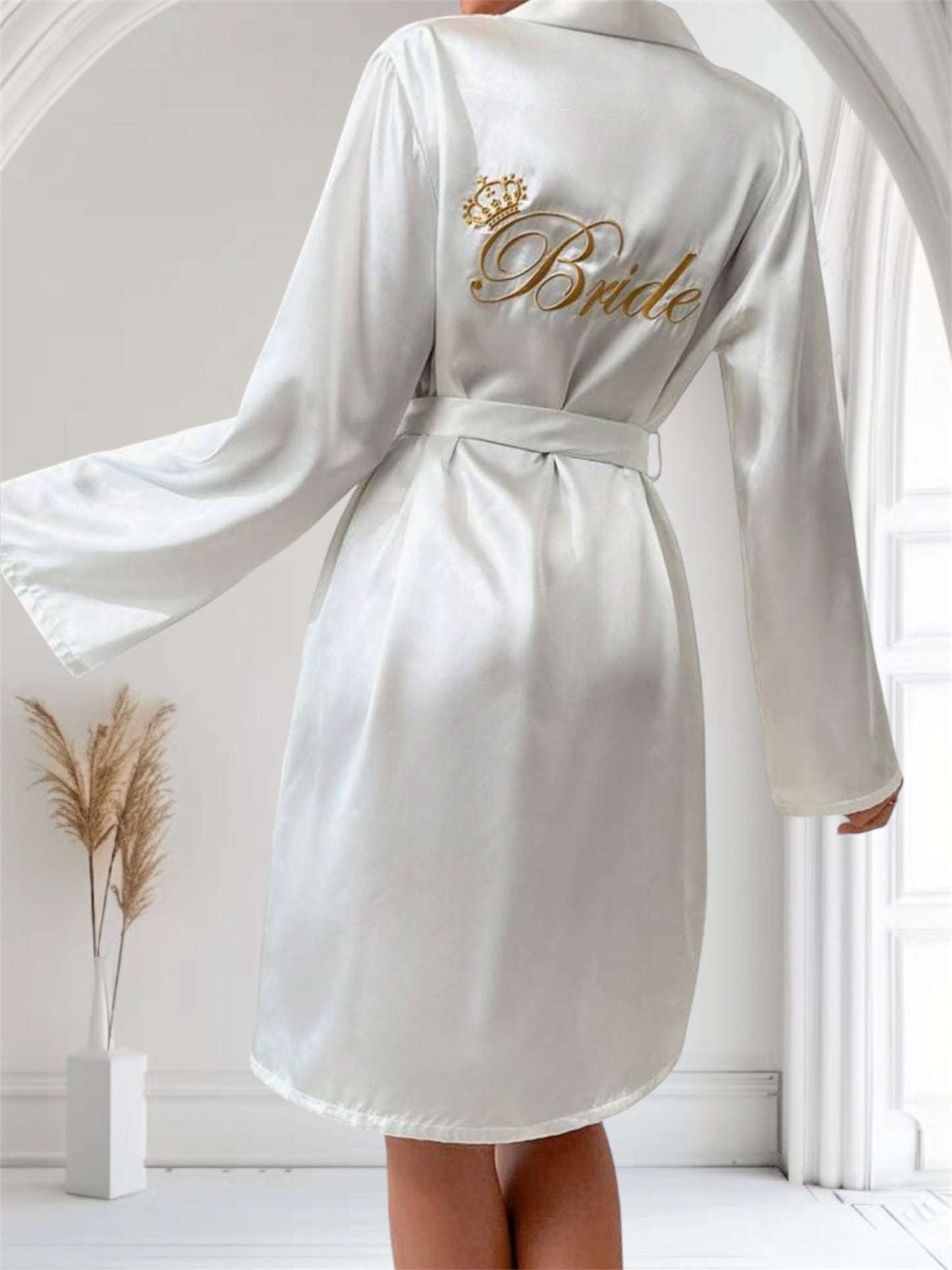 Embroidered Bride Satin Robe