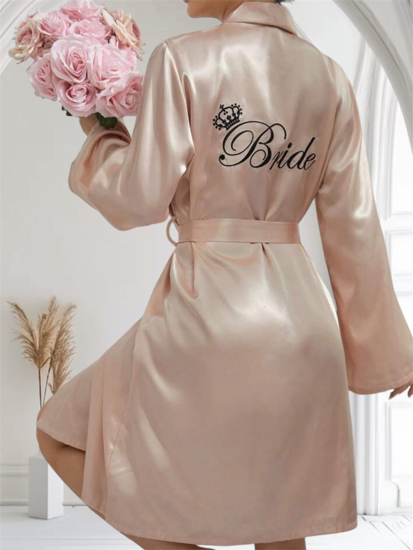 Embroidered Bride Satin Robe