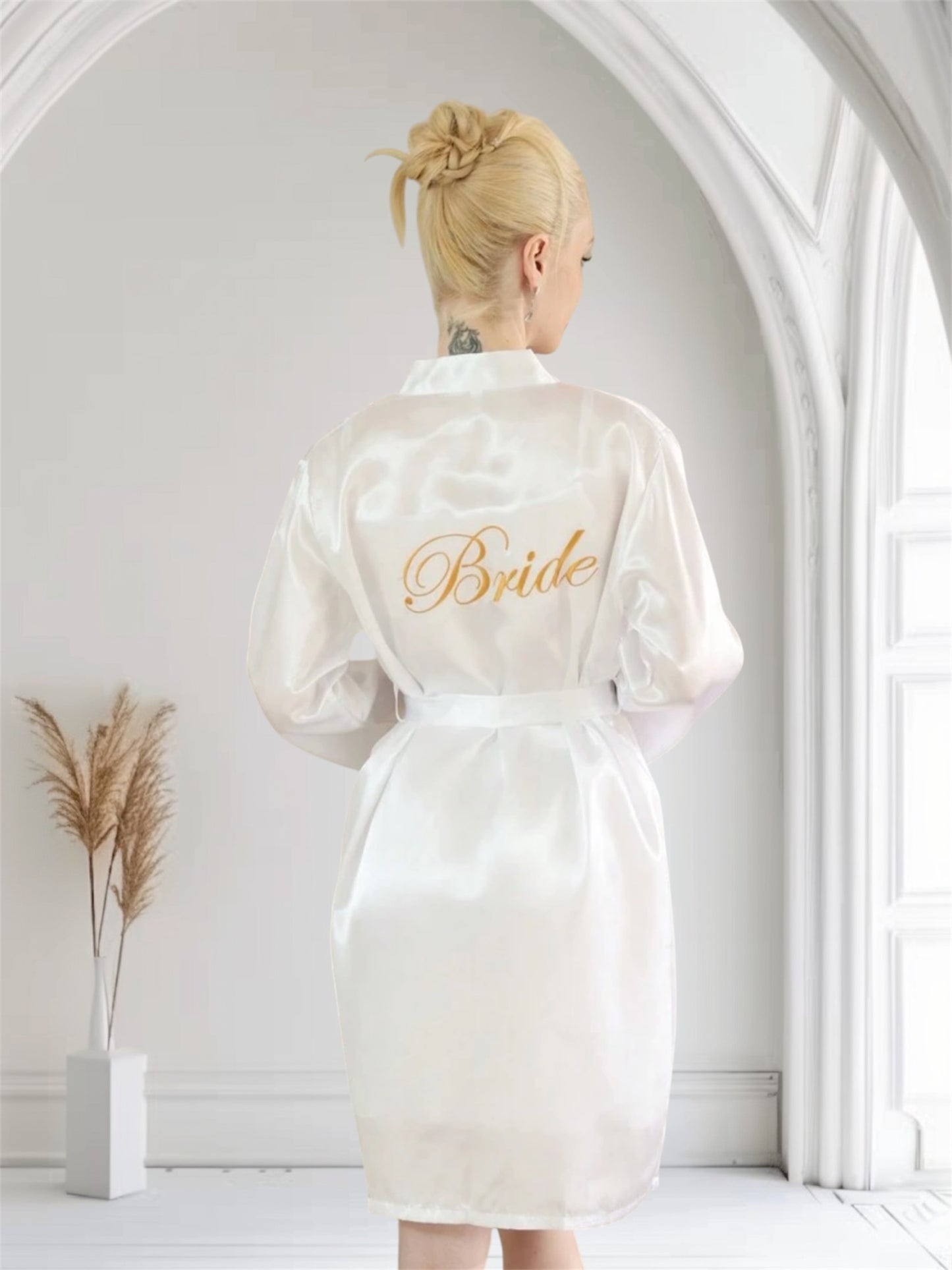 Embroidered White Satin Robe