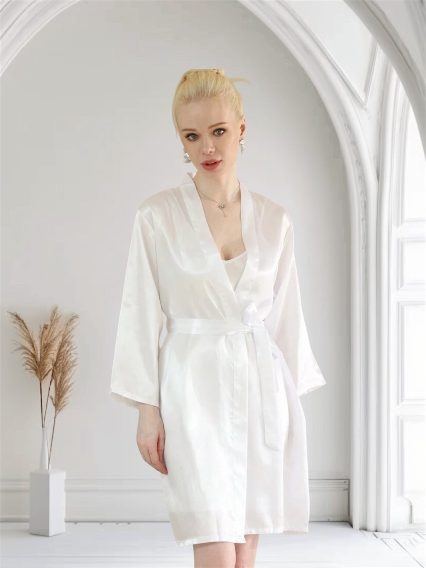 Embroidered White Satin Robe