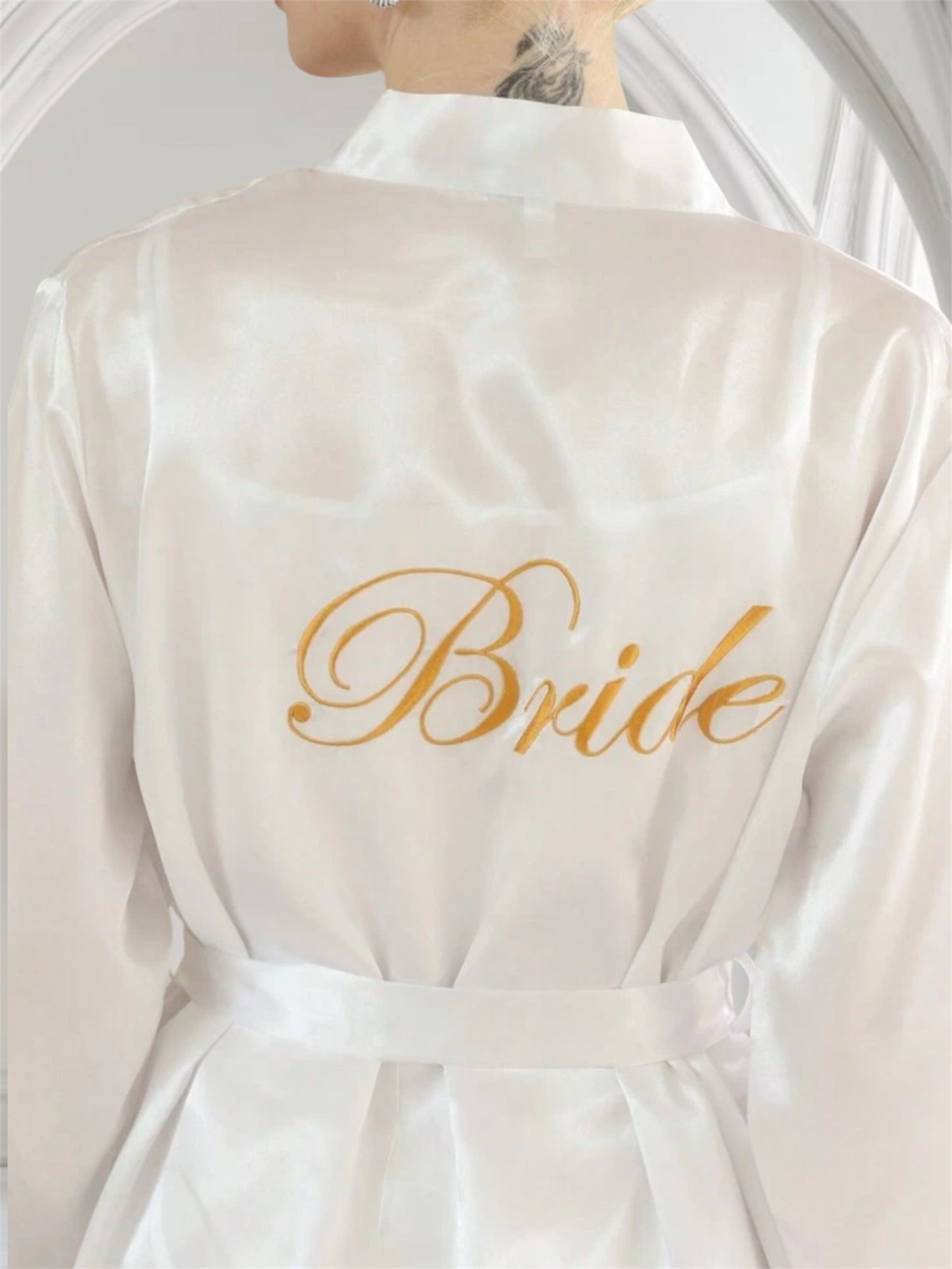 Embroidered White Satin Robe