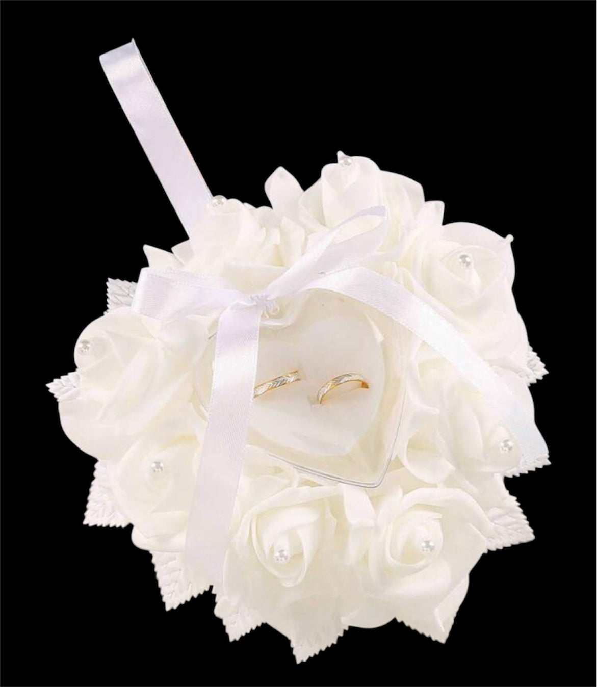 Heart Shaped Flowery Ring Pillow