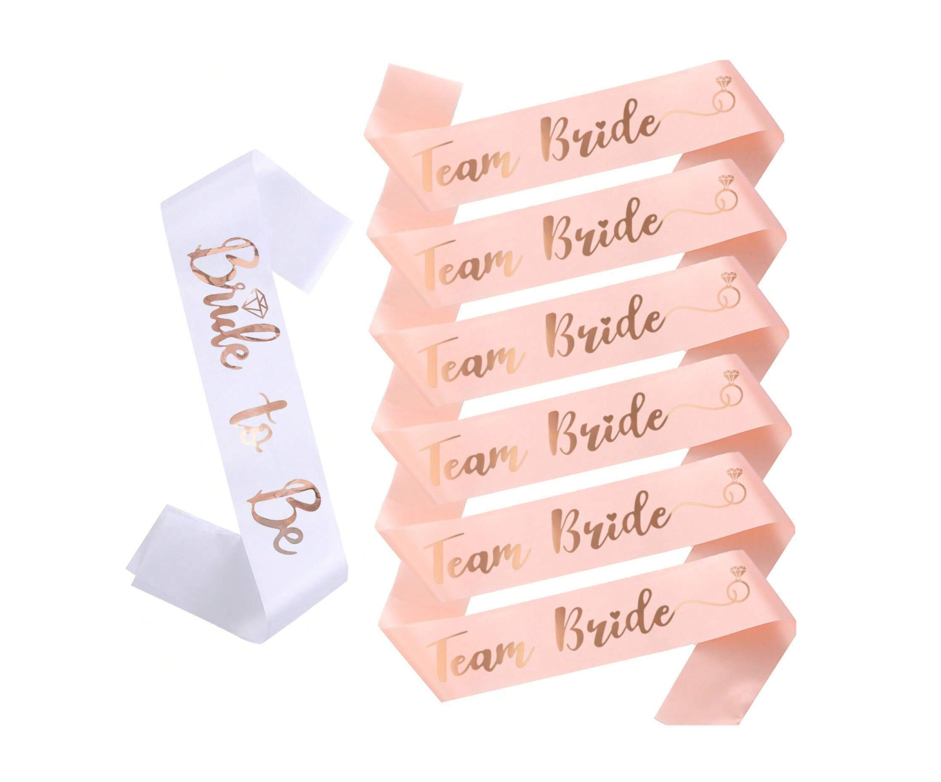Champagne Pink & White Satin Sashes | Set of 7