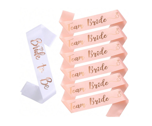 Champagne Pink & White Satin Sashes | Set of 7