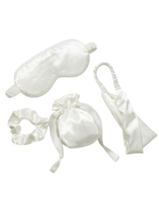 Pink Sleeping Mask Set 4Pcs: Eye mask, headband, scrunchie and a bag