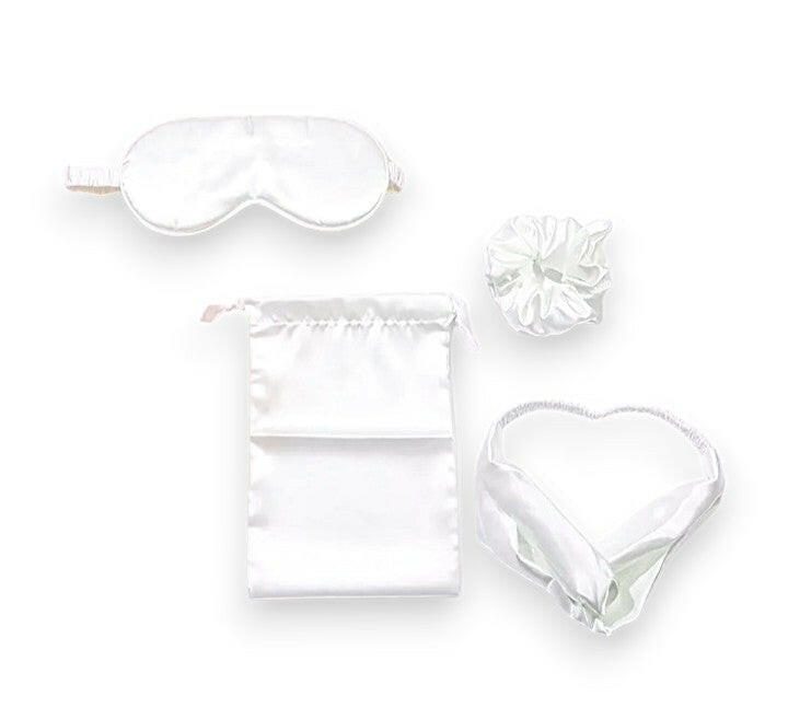 Pink Sleeping Mask Set 4Pcs: Eye mask, headband, scrunchie and a bag