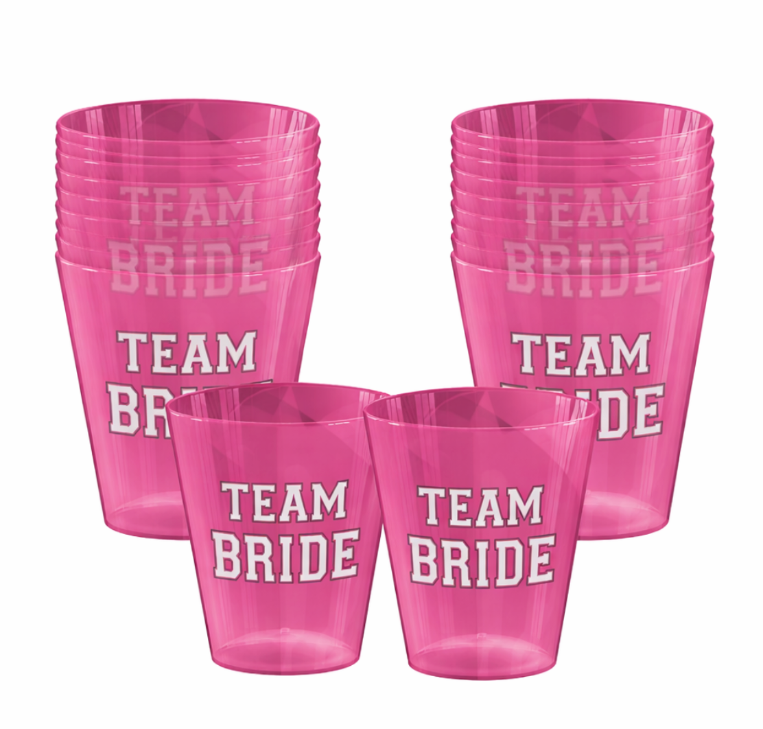 A Set of Plastic Shot Glasses "Team Bride"