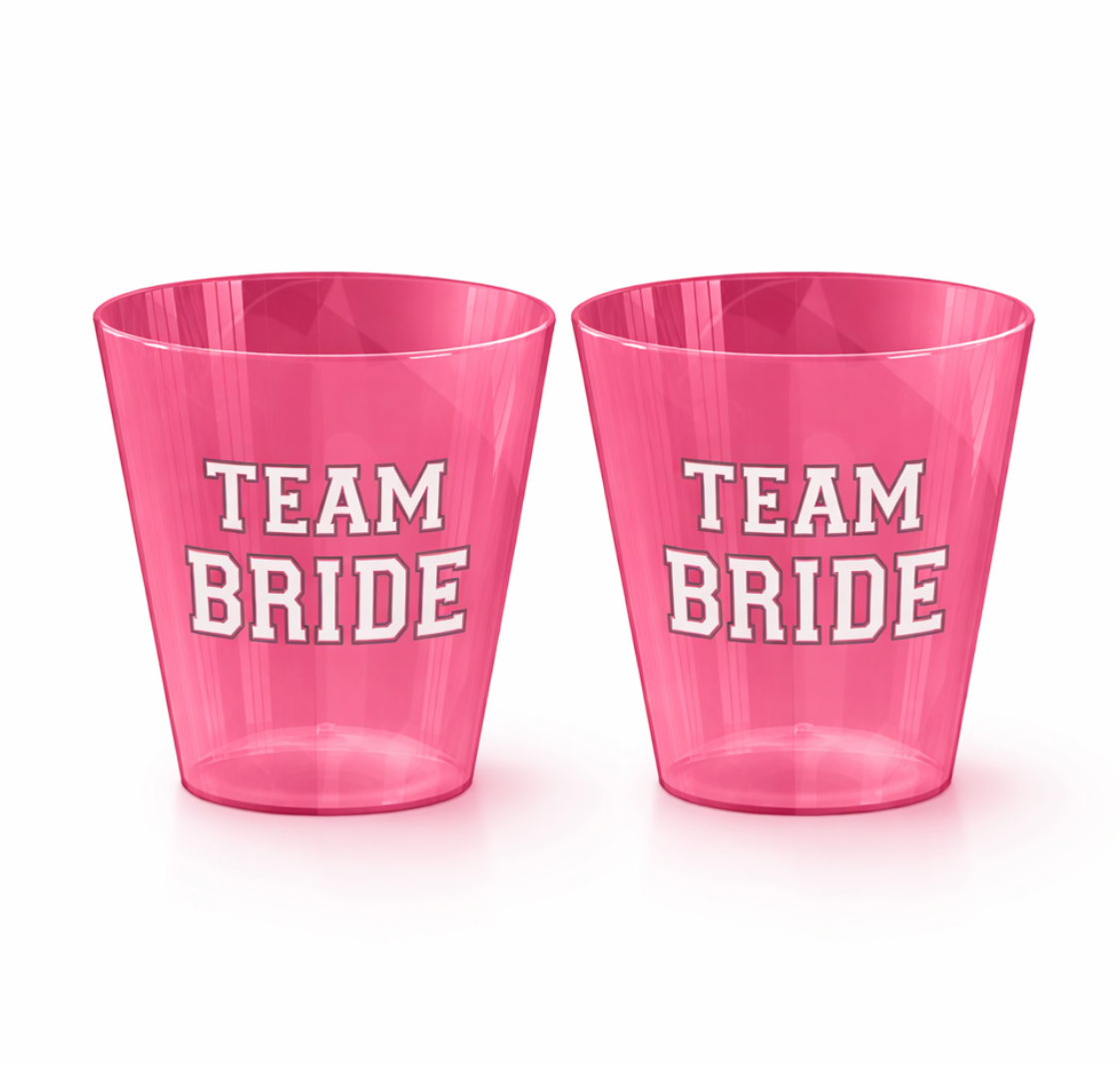 A Set of Plastic Shot Glasses "Team Bride"