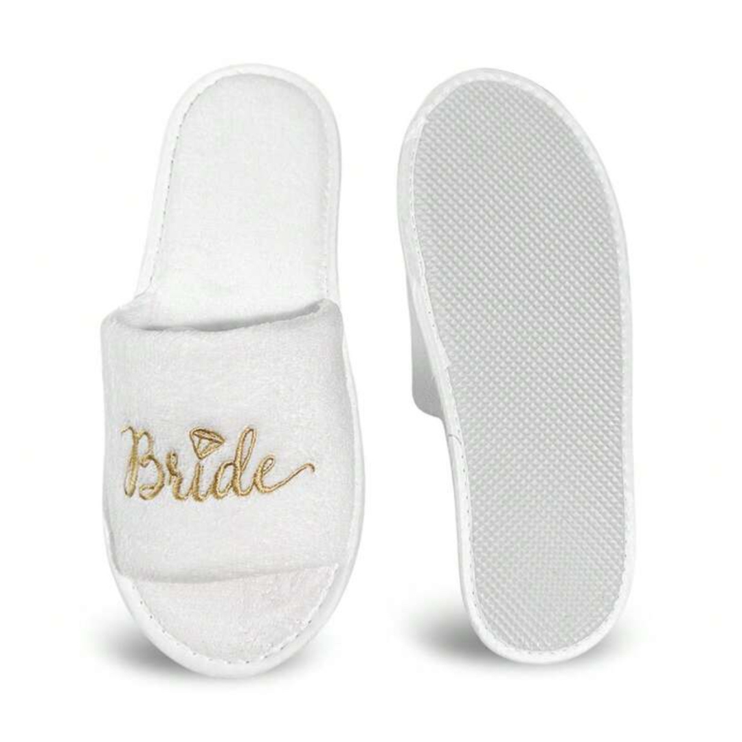 White and Gold Bride Open Slippers