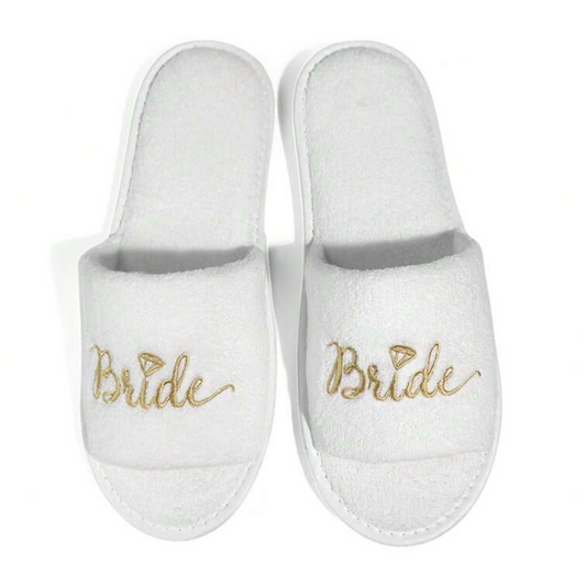White and Gold Bride Open Slippers